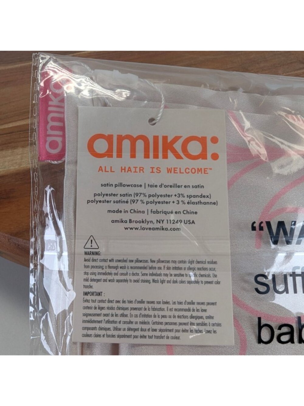Amika Satin Pillowcase w Pink Pattern for Hair & Skin Care Polyester Satin - Picture 4 of 5